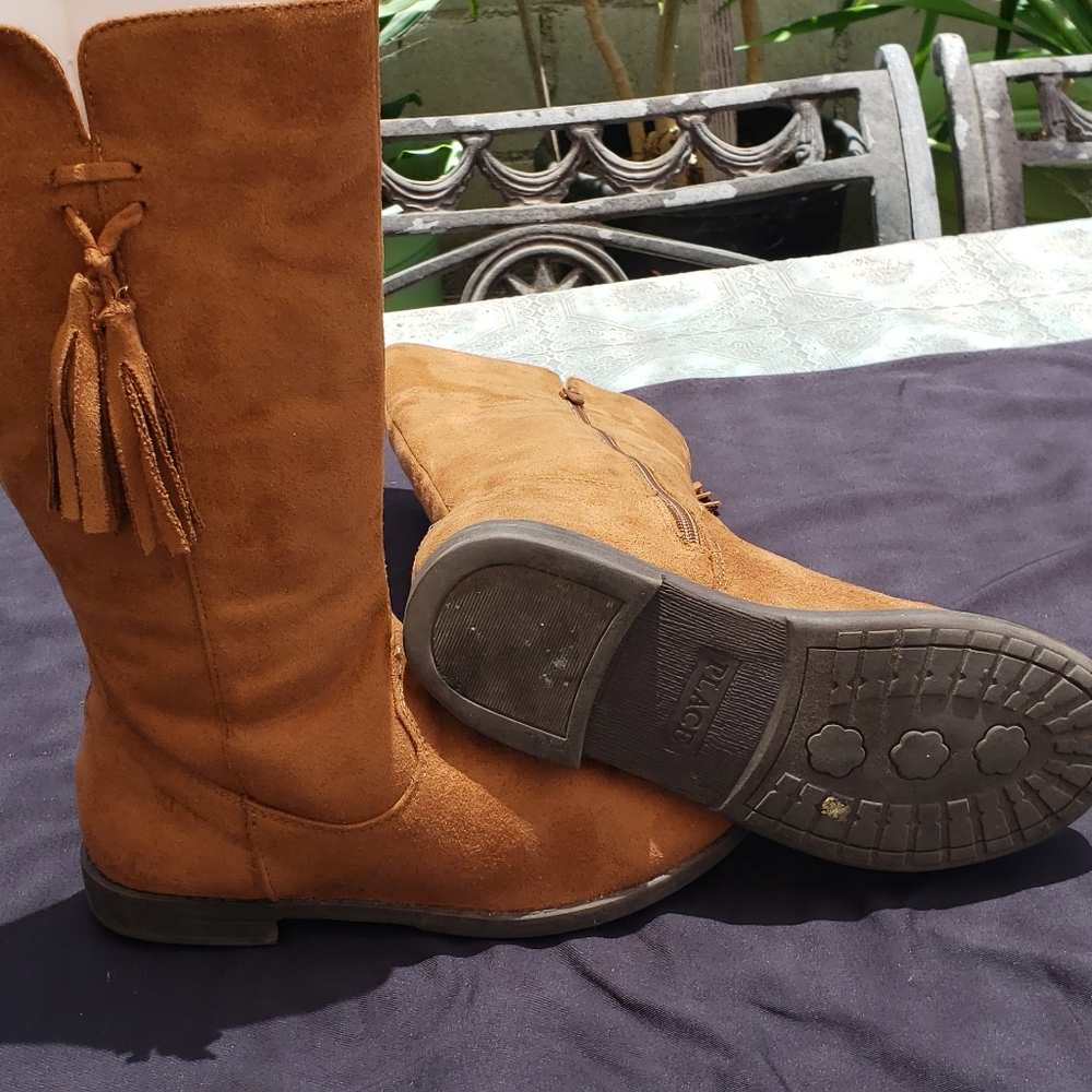 Faux suede TAN, knee high riding boots